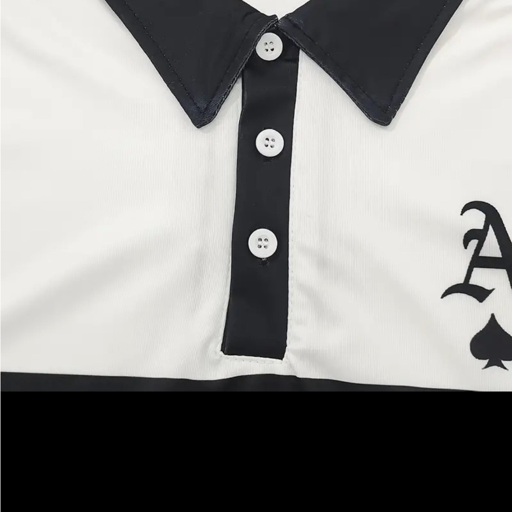 Men's Black and White Striped Polo Shirt - Picture 4 of 8
